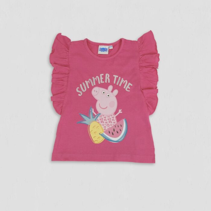 Tricou fete Peppa Pig original cu fructe si volane roz
