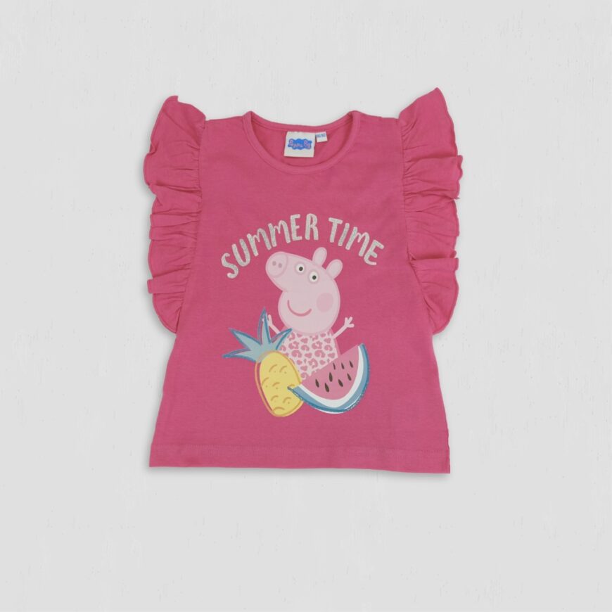 Tricou fete Peppa Pig original cu fructe si volane roz