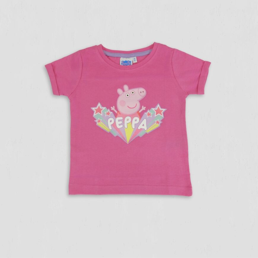 Tricou fete Peppa Pig original roz cu stelute bumbac