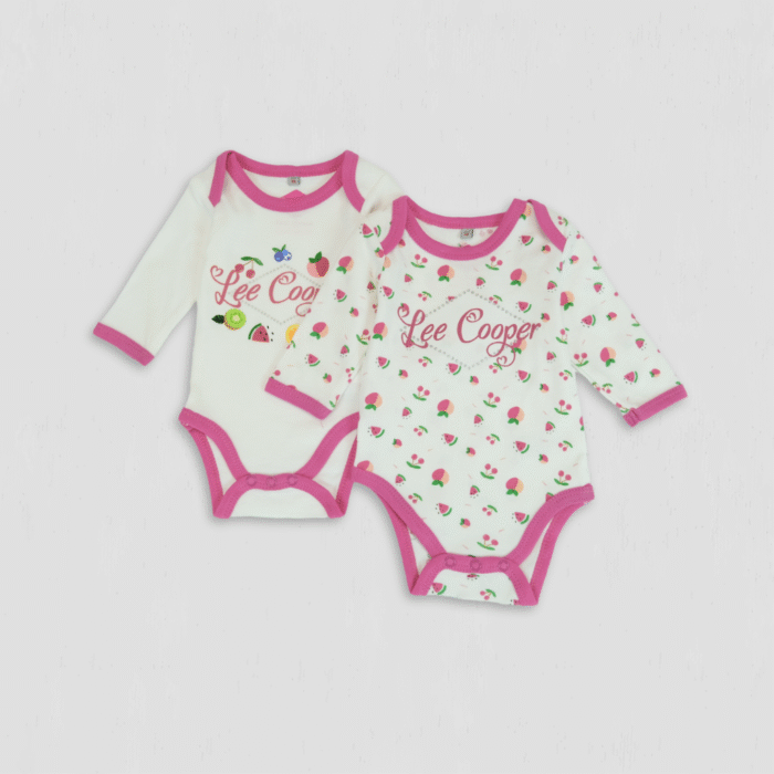 Set 2 body Lee Cooper fete alb cu fructe original bumbac