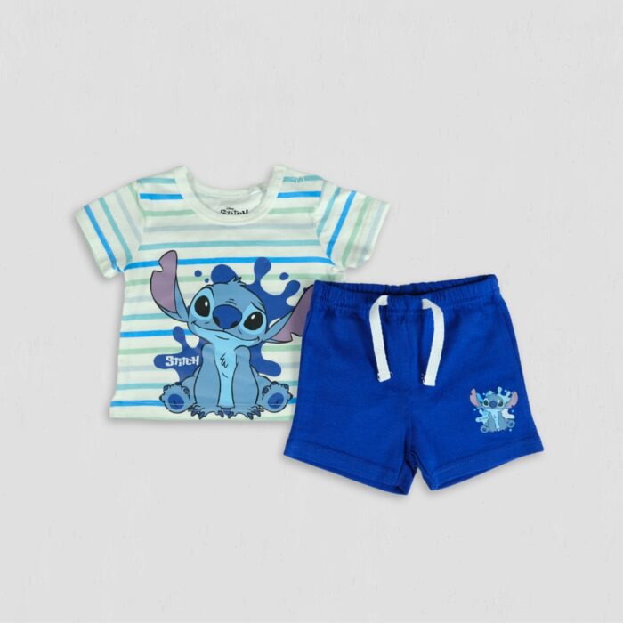 Set baieti Stitch Smile albastru original bumbac