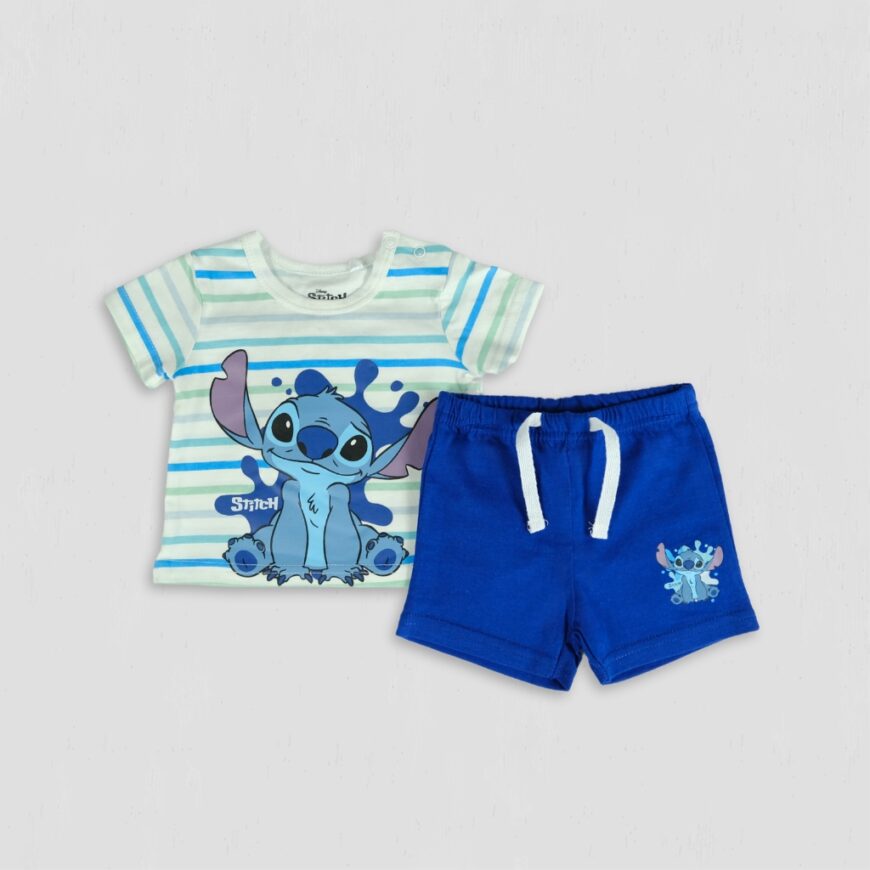 Set baieti Stitch Smile albastru original bumbac