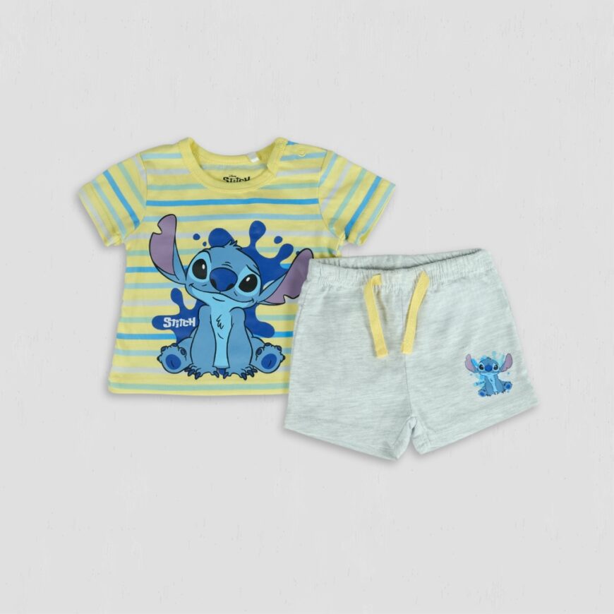 Set baieti Stitch Smile galben gri original bumbac