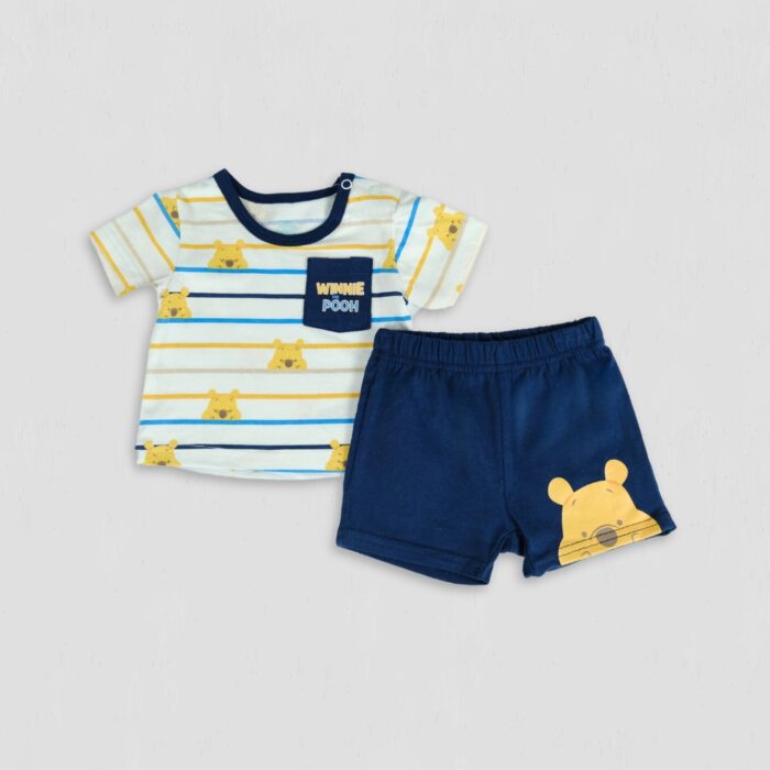 Set baieti Winnie the Pooh in dungi bleumarin original bumbac