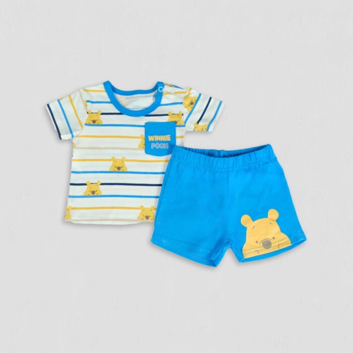 Set baieti Winnie the Pooh in dungi albastru original bumbac