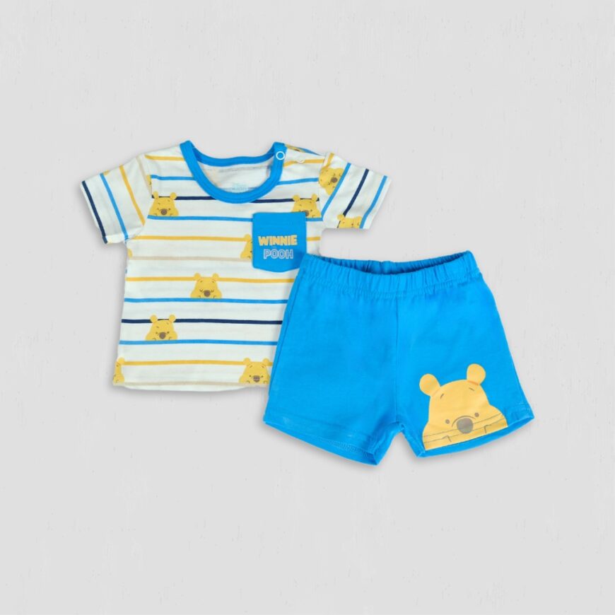 Set baieti Winnie the Pooh in dungi albastru original bumbac