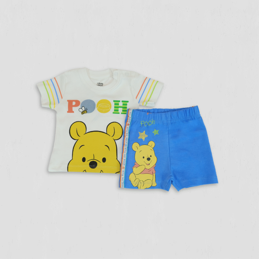 Set baieti Winnie the Pooh Baby alb cu albastru original bumbac