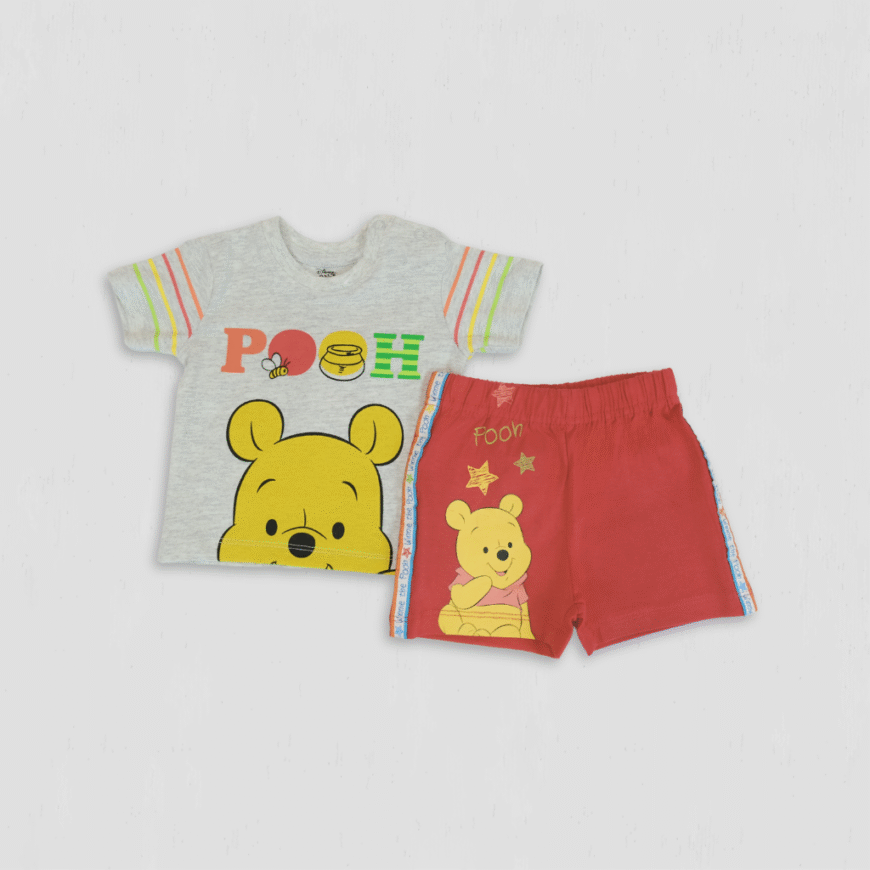 Set baieti Winnie the Pooh Baby gri cu rosu original bumbac