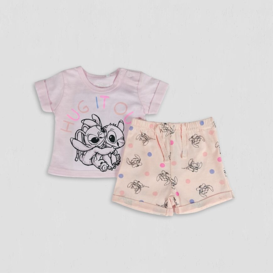 Set fete Stitch si Angel Hug roz original bumbac