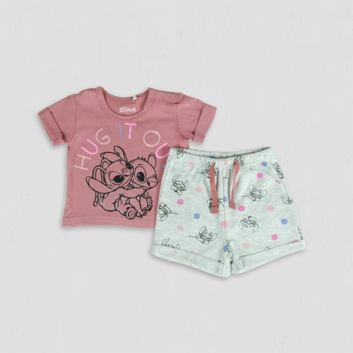 Set fete Stitch si Angel Hug roz gri original bumbac