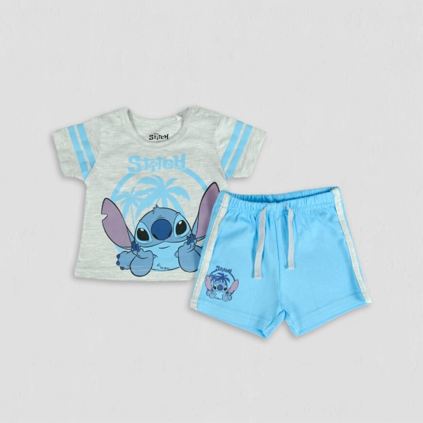Set baieti Stitch la mare gri albastru original
